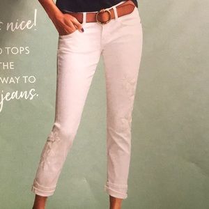 Slim Boyfriend white embroidered jeans. NWT!